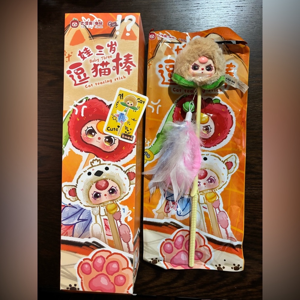 Baby Three Cat Teasing Stick Plush Series Confirmed Peach Boba